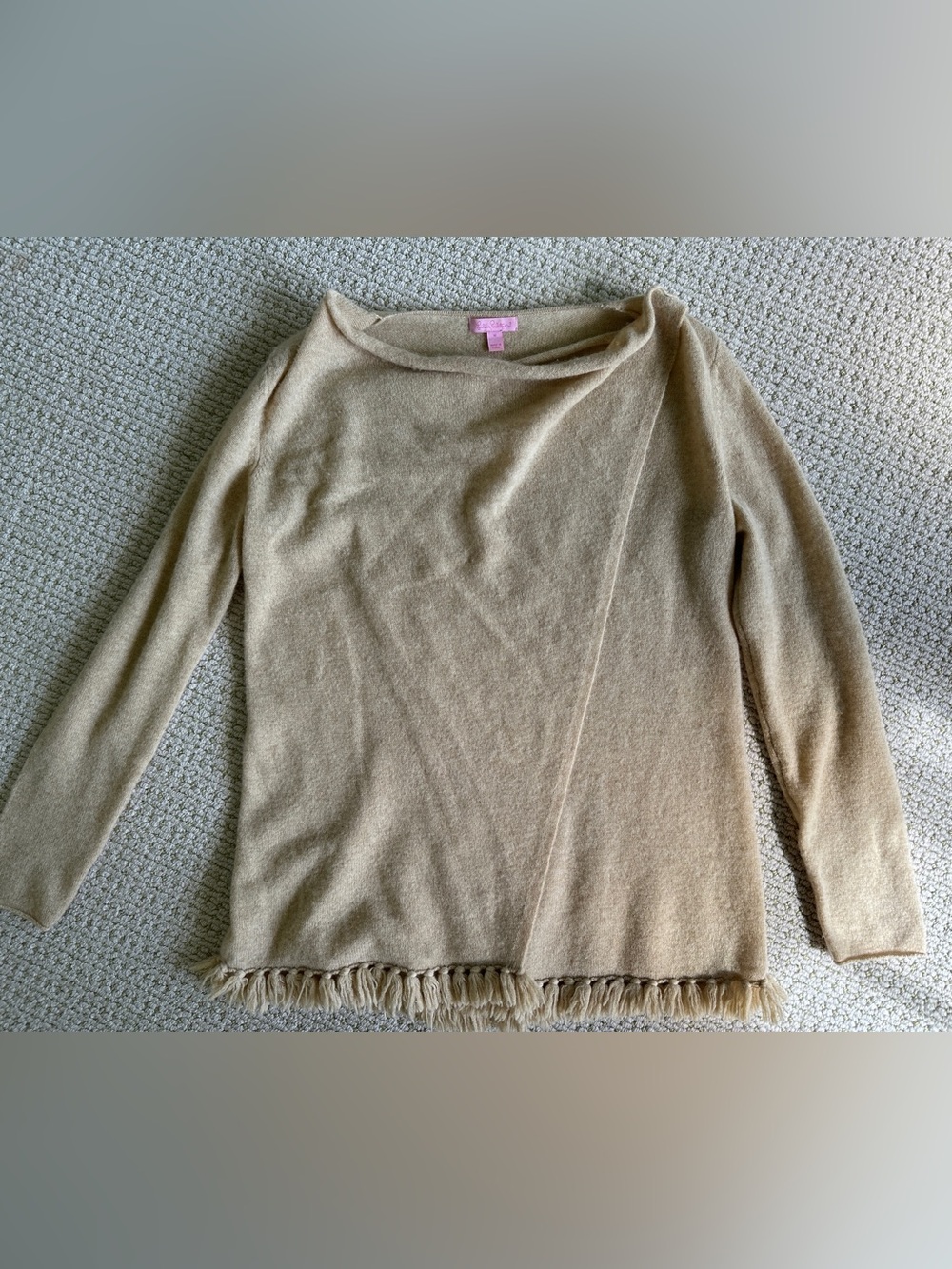 Lilly Pulitzer Tassle Cashmere Wrap Cardigan Sweater, Gold Button Beige/Tan Sz M